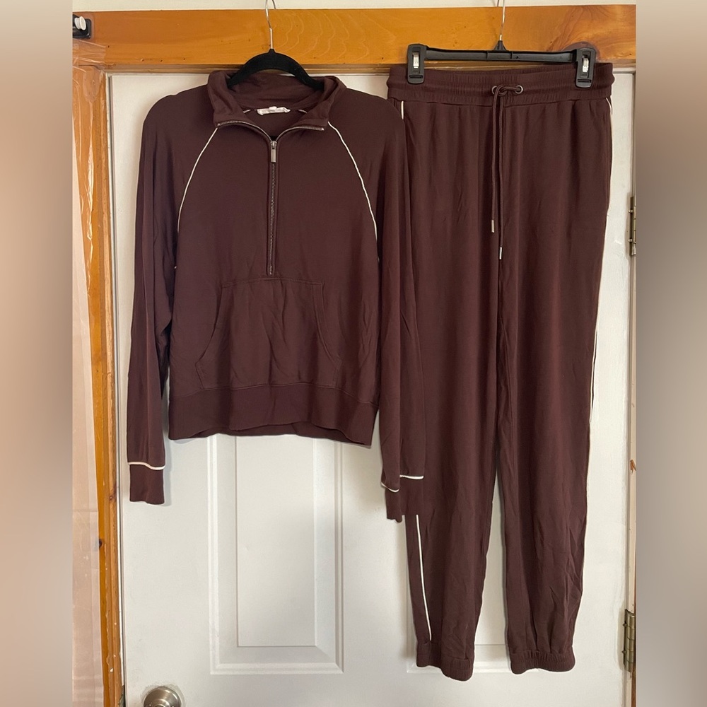 Workshop Republic Clothing Brown Track Jogger Set with Cream Piping